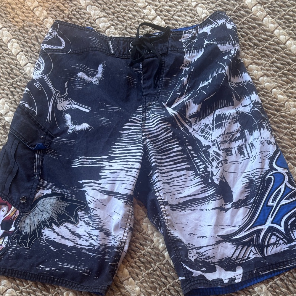 Fox Black and White Graphic Men's Board Shorts
